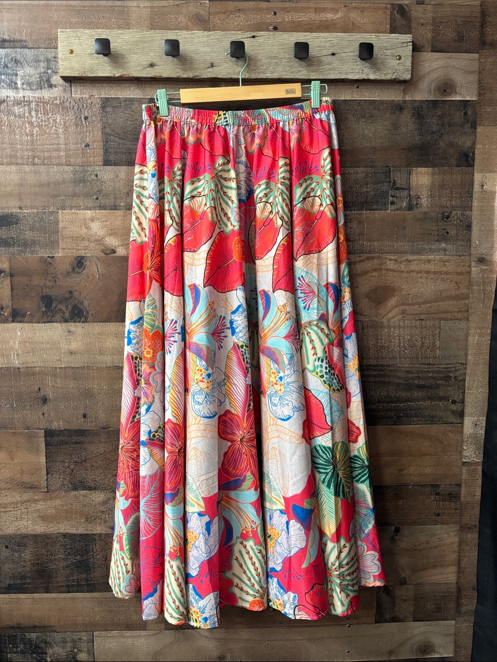 Calypso St. Barth Pink Coral and Green Floral Maxi Skirt